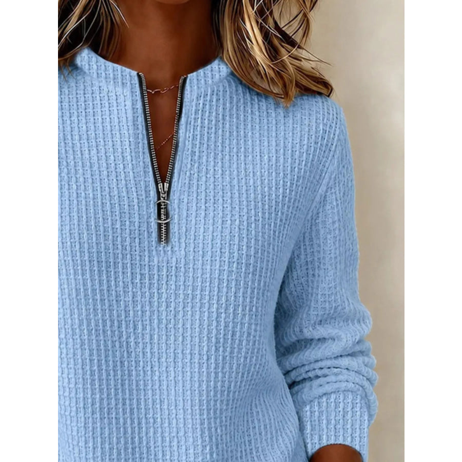 Full Size Quarter-Zip Waffle Knit Sweatshirt Plus Apparel and Accessories