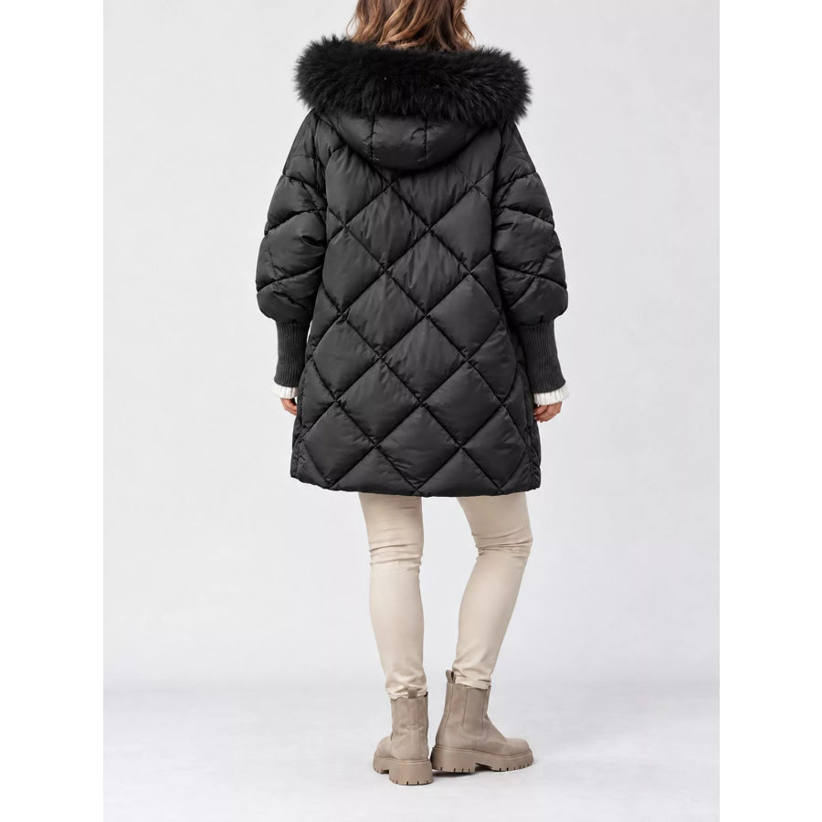 Full Size Quilted Faux Fur Hood Puffer Outerwear Plus Apparel and Accessories