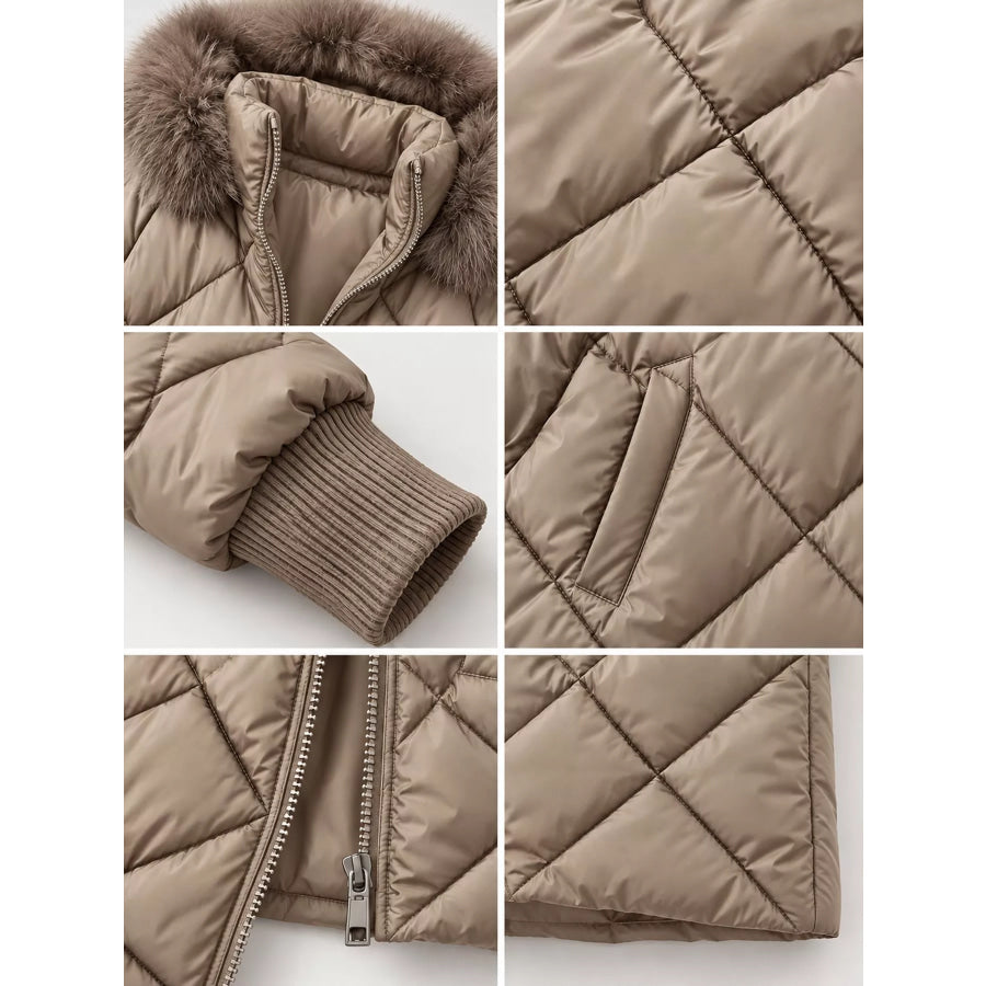 Full Size Quilted Faux Fur Hood Puffer Outerwear Plus Apparel and Accessories