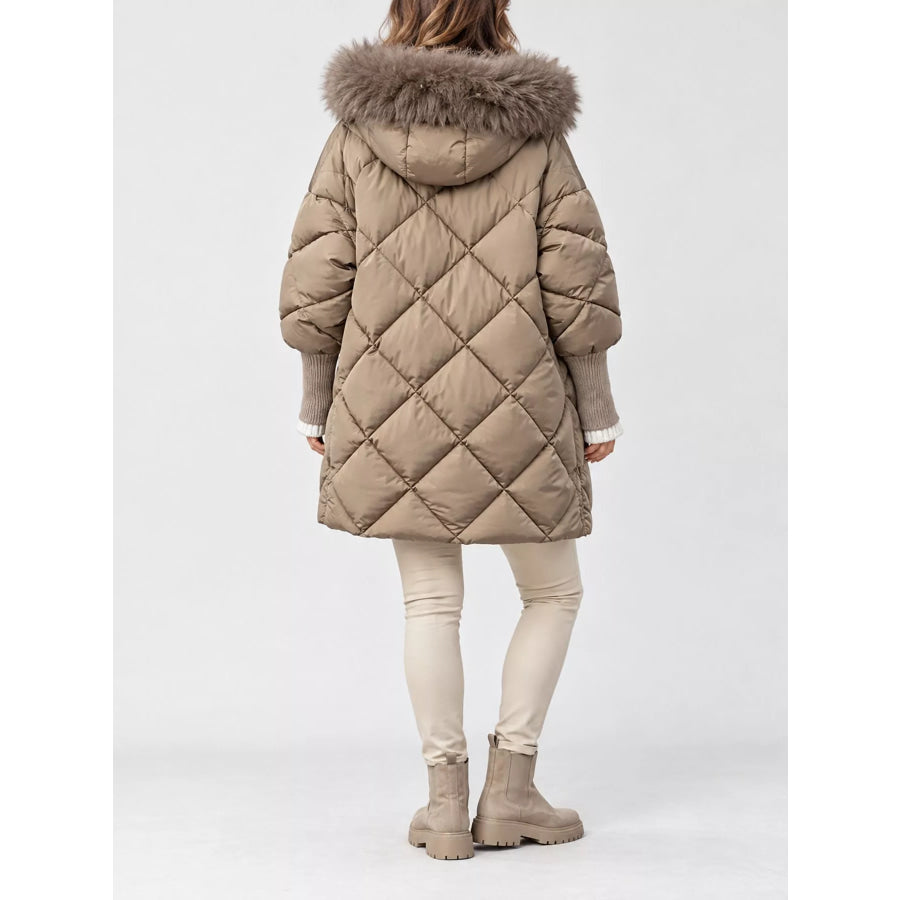 Full Size Quilted Faux Fur Hood Puffer Outerwear Plus Apparel and Accessories