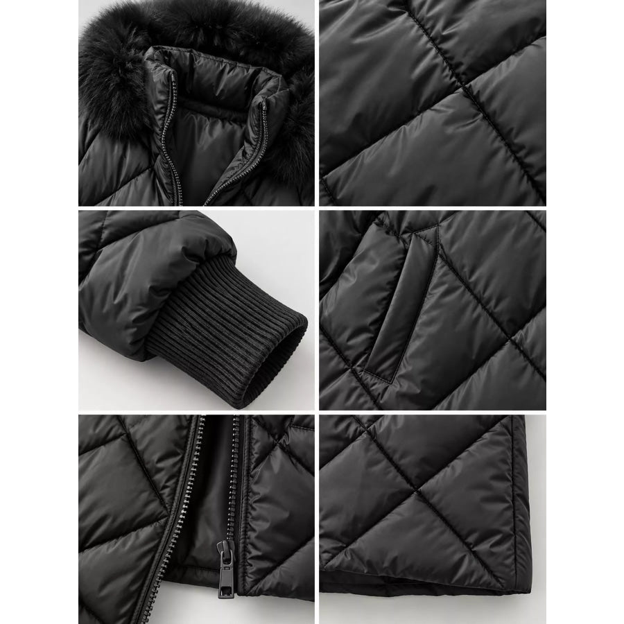 Full Size Quilted Faux Fur Hood Puffer Outerwear Plus Apparel and Accessories