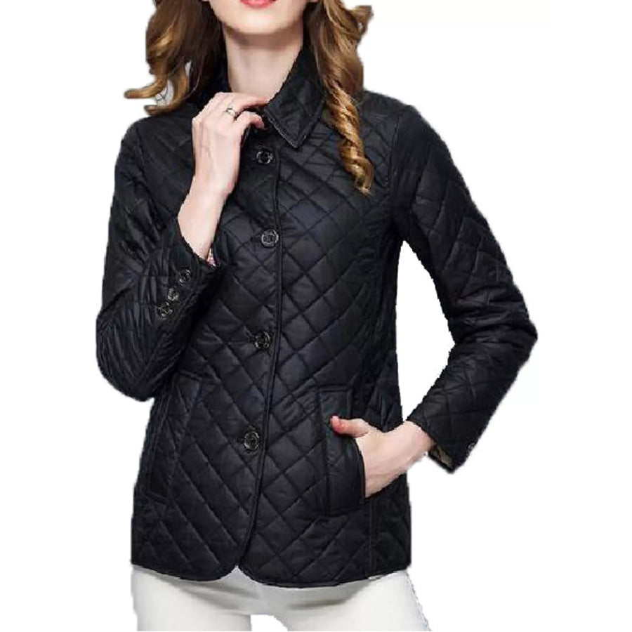 Full Size Quilted Lightweight Button-Down Jacket Plus Black / S Apparel and Accessories