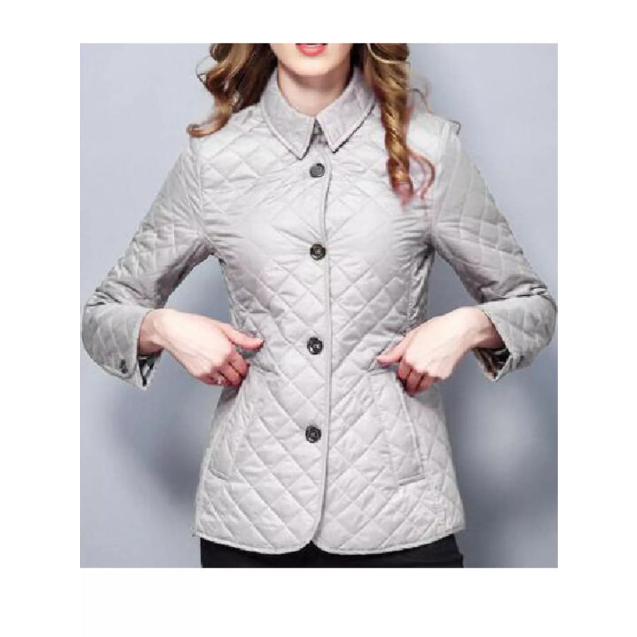 Full Size Quilted Lightweight Button-Down Jacket Plus Light Gray / S Apparel and Accessories