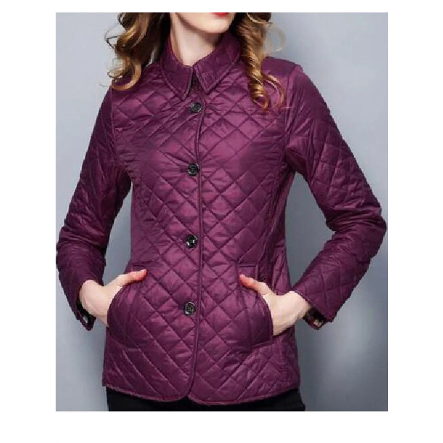 Full Size Quilted Lightweight Button-Down Jacket Plus Purple / S Apparel and Accessories