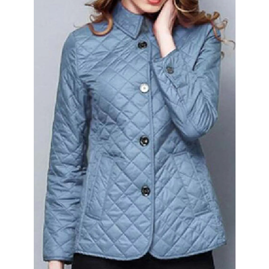 Full Size Quilted Lightweight Button-Down Jacket Plus Sky Blue / S Apparel and Accessories
