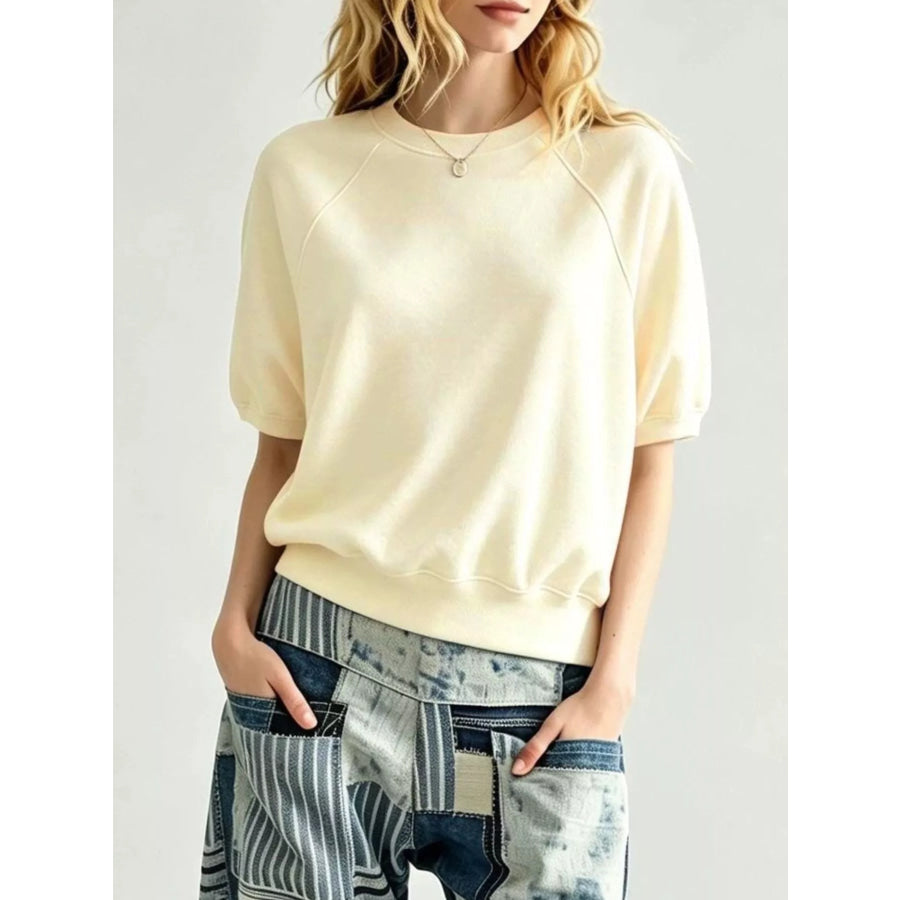 Full Size Raglan Short-Sleeve Sweatshirt Plus Cream / S Apparel and Accessories