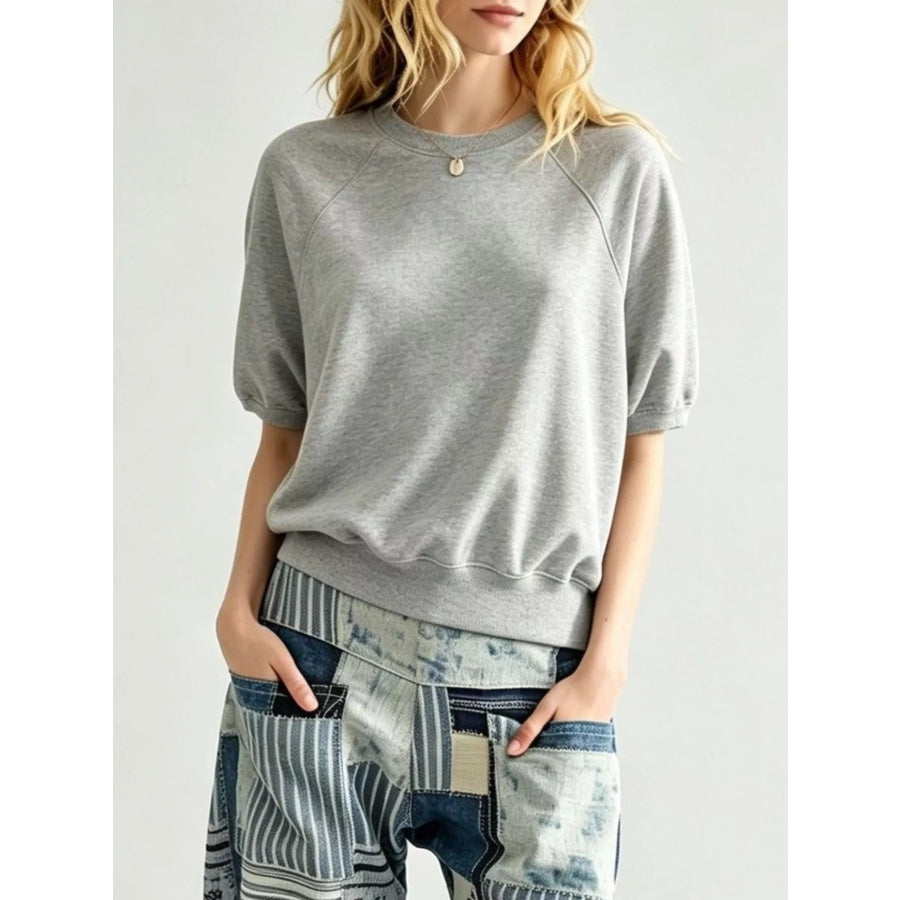 Full Size Raglan Short-Sleeve Sweatshirt Plus Light Gray / S Apparel and Accessories