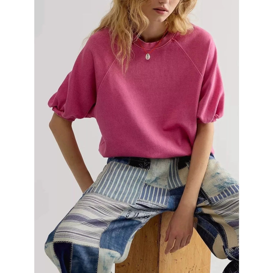 Full Size Raglan Short-Sleeve Sweatshirt Plus Pink / S Apparel and Accessories
