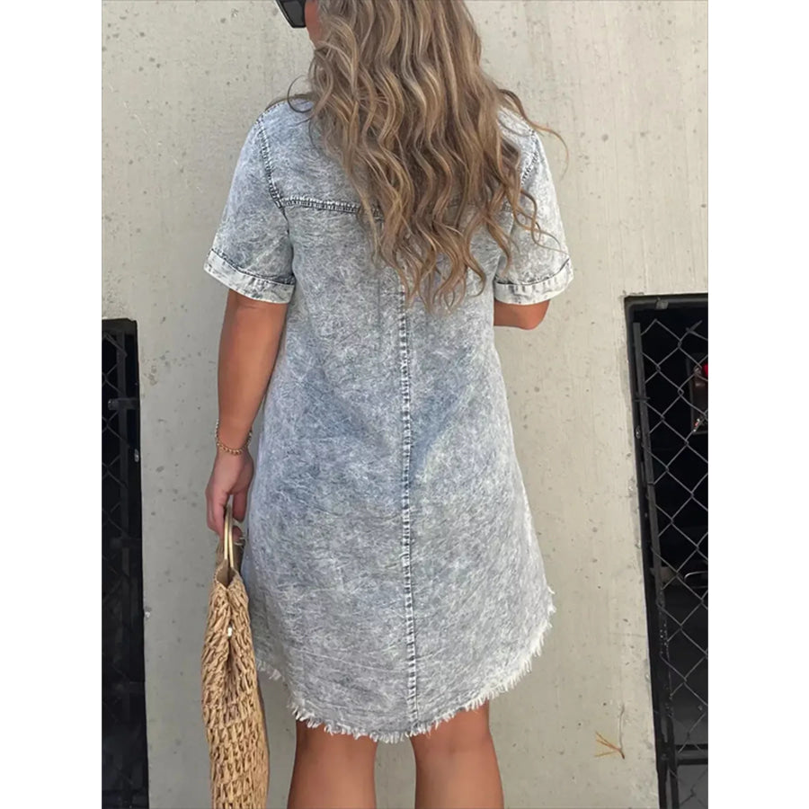 Full Size Raw Hem Short Sleeve Dress Plus Size Apparel and Accessories