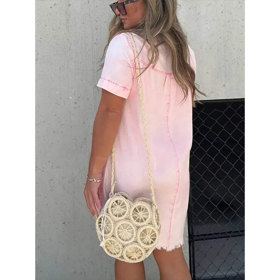 Full Size Raw Hem Short Sleeve Dress Plus Size Apparel and Accessories