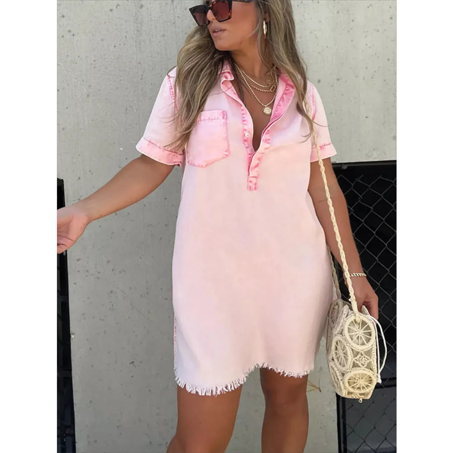 Full Size Raw Hem Short Sleeve Dress Plus Size Apparel and Accessories