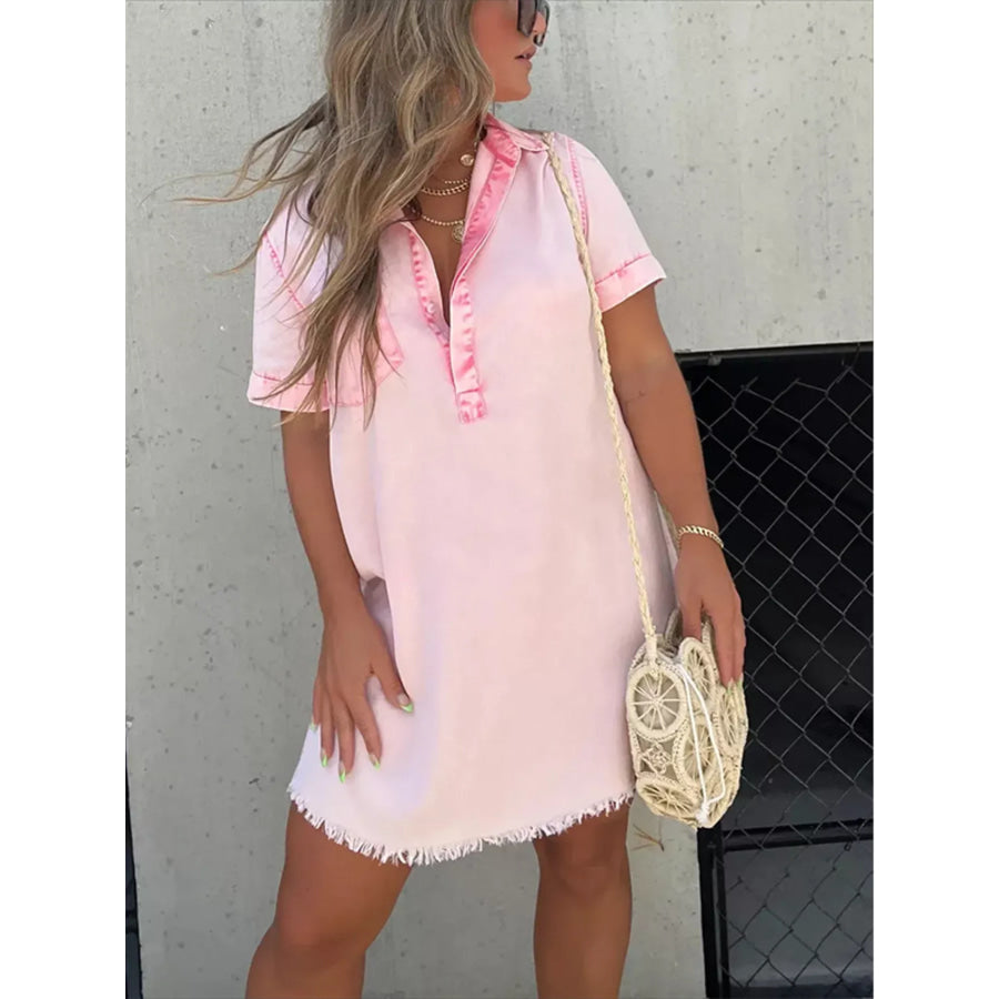 Full Size Raw Hem Short Sleeve Dress Plus Size Apparel and Accessories