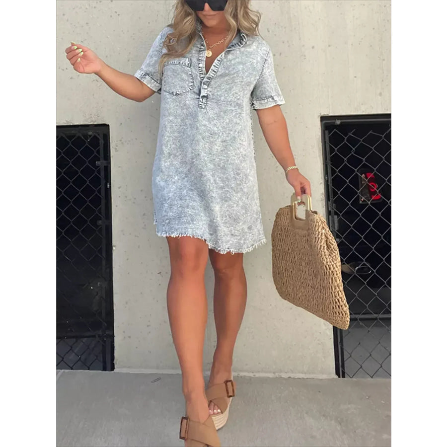 Full Size Raw Hem Short Sleeve Dress Plus Size Apparel and Accessories