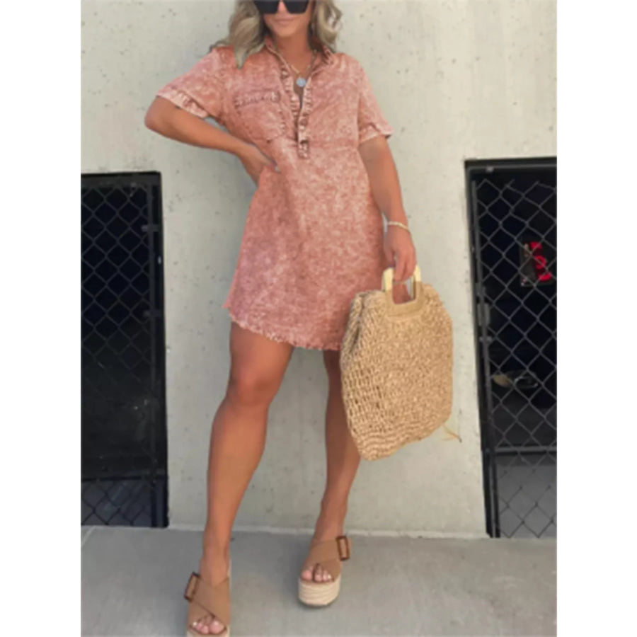 Full Size Raw Hem Short Sleeve Dress Plus Size Coral / S Apparel and Accessories