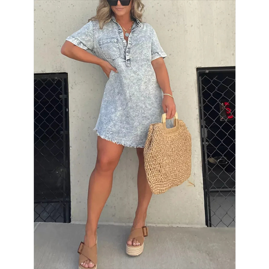 Full Size Raw Hem Short Sleeve Dress Plus Size Grey / S Apparel and Accessories