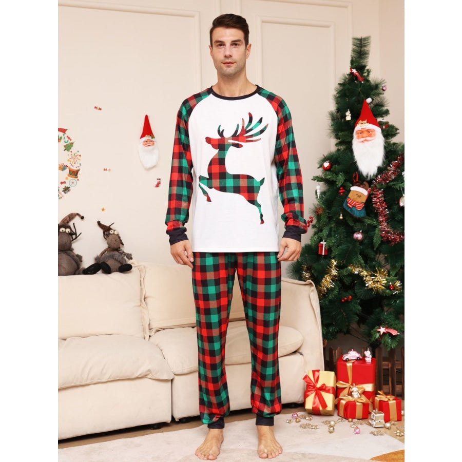 Full Size Reindeer Graphic Top and Plaid Pants Set Plaid / S