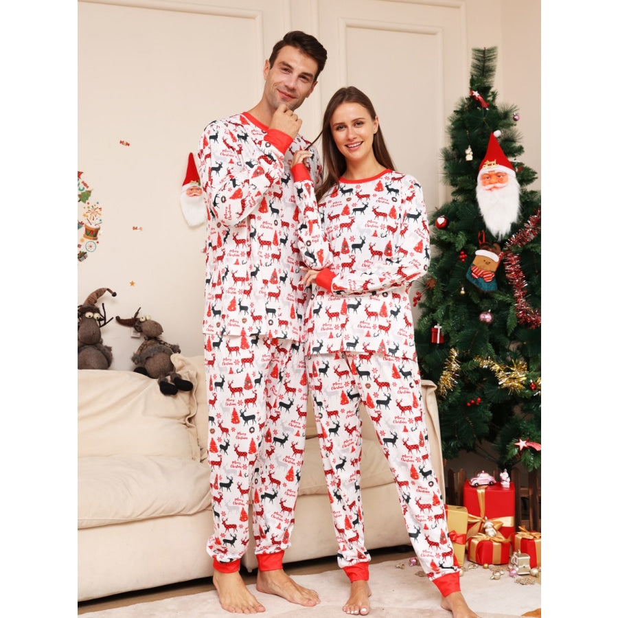 Full Size Reindeer Print Top and Pants Set