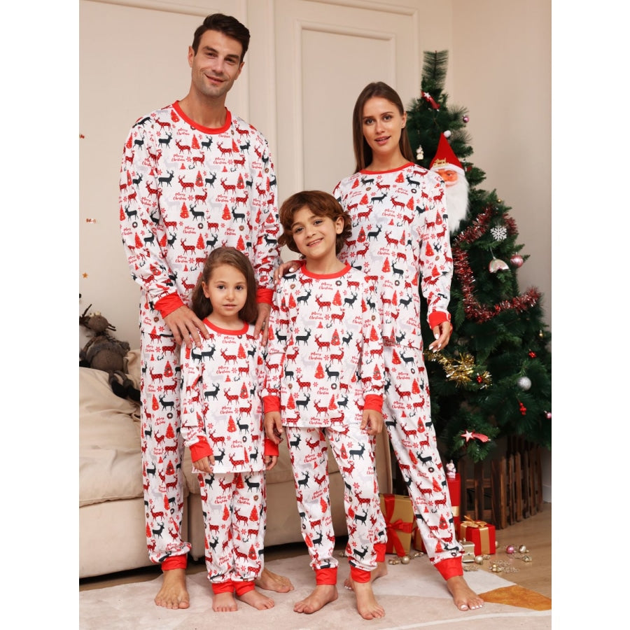 Full Size Reindeer Print Top and Pants Set