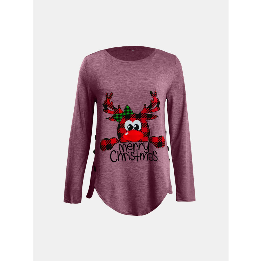 Full Size Reindeer Round Neck Long Sleeve T-Shirt Apparel and Accessories