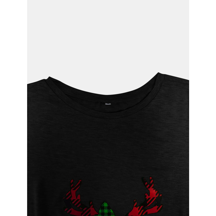 Full Size Reindeer Round Neck Long Sleeve T-Shirt Apparel and Accessories