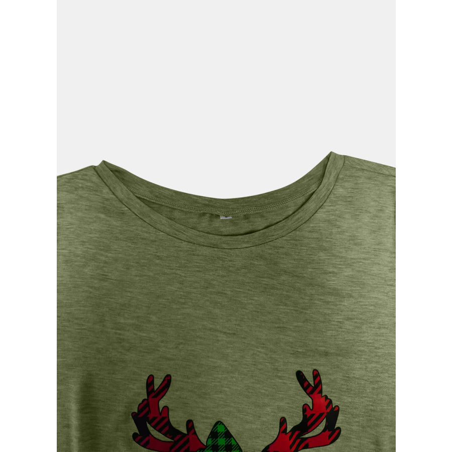 Full Size Reindeer Round Neck Long Sleeve T-Shirt Apparel and Accessories