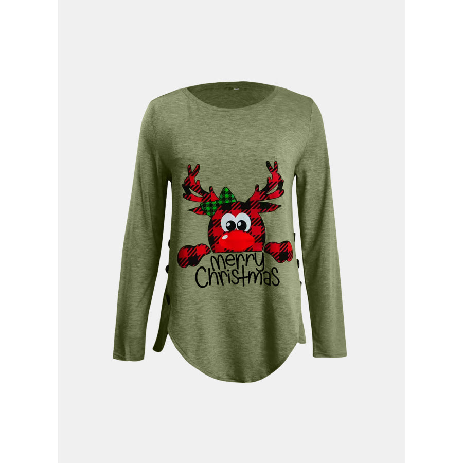 Full Size Reindeer Round Neck Long Sleeve T-Shirt Apparel and Accessories