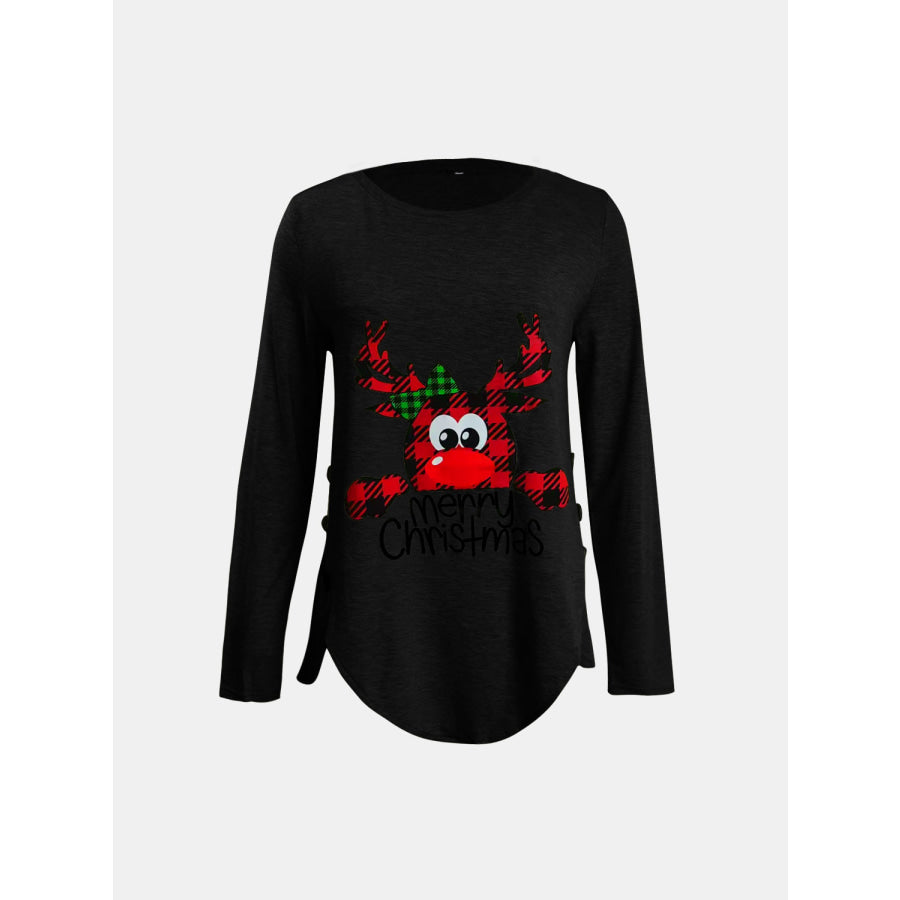 Full Size Reindeer Round Neck Long Sleeve T-Shirt Apparel and Accessories