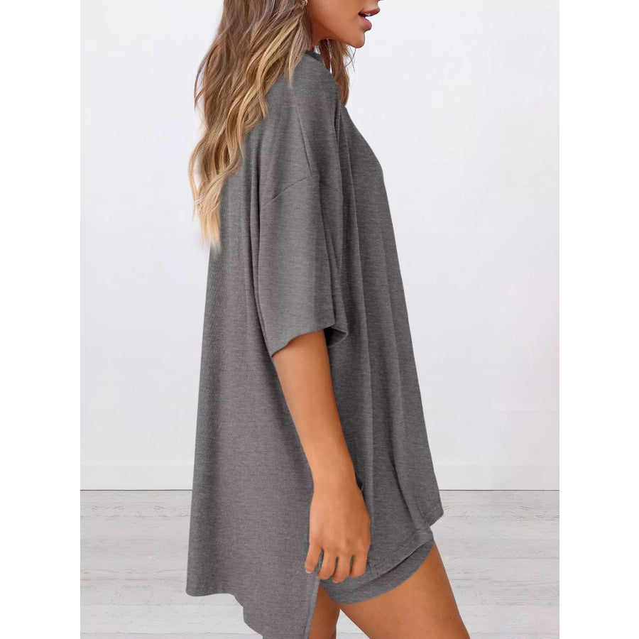 Full Size Relaxed Fit Round Neck Top and Shorts Two-Piece Set Plus Size Apparel and Accessories