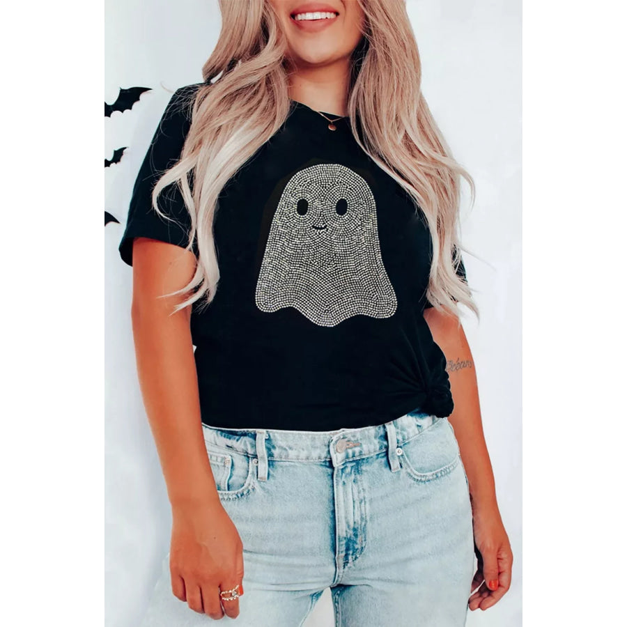 Full Size Rhinestone Ghost Round Neck T-Shirt Plus Apparel and Accessories