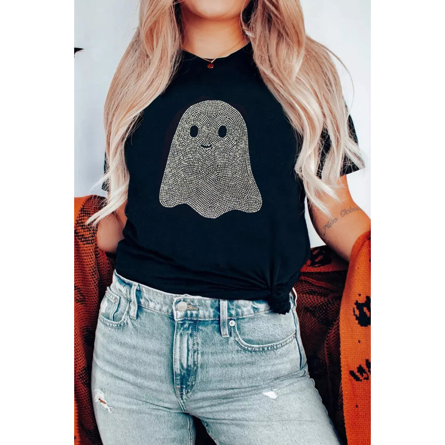Full Size Rhinestone Ghost Round Neck T-Shirt Plus Apparel and Accessories