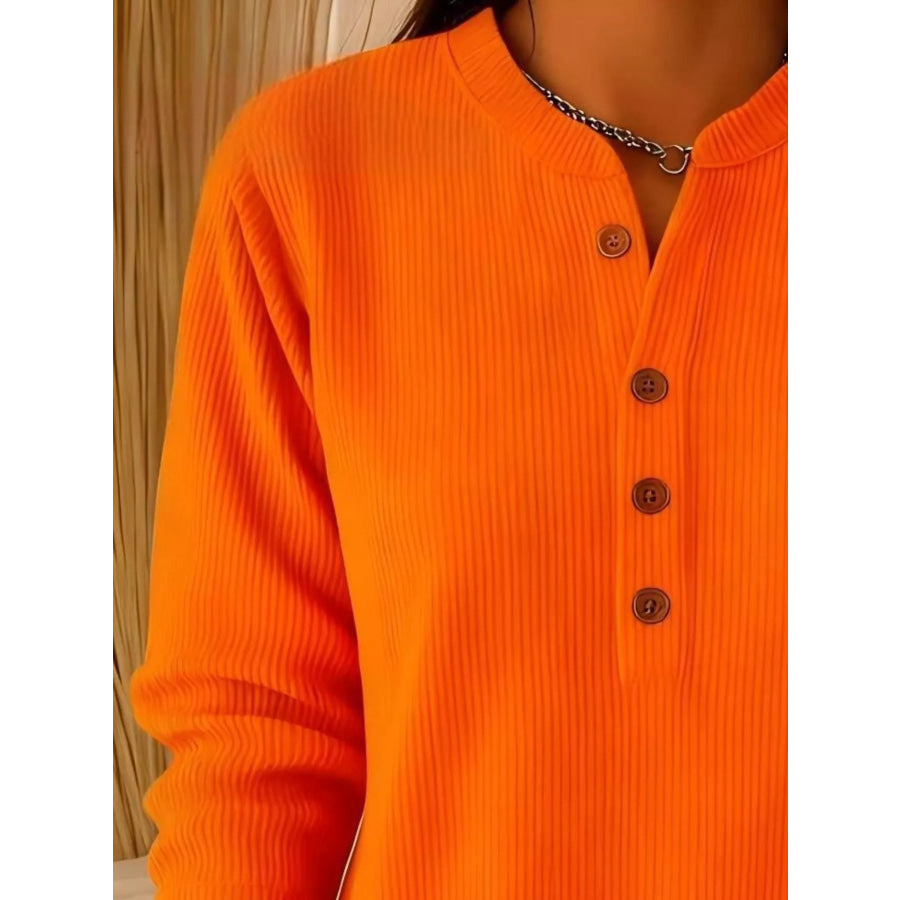 Full Size Ribbed Half Button Henley Top Plus Size Apparel and Accessories