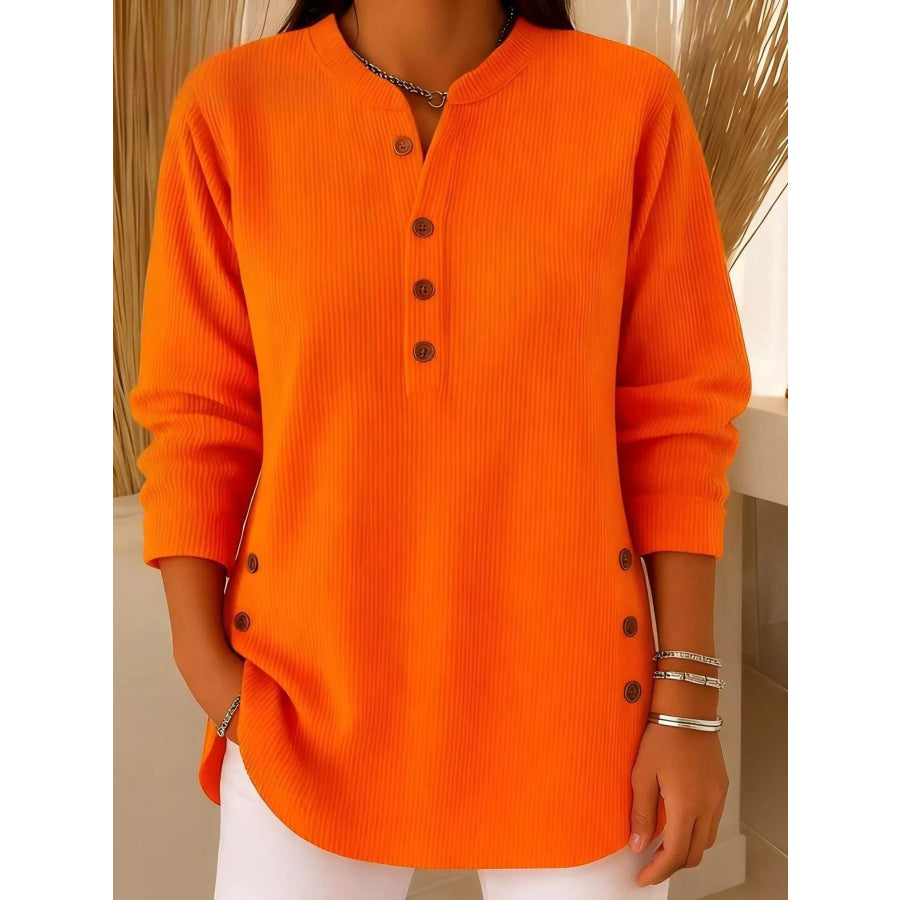 Full Size Ribbed Half Button Henley Top Plus Size Orange / S Apparel and Accessories