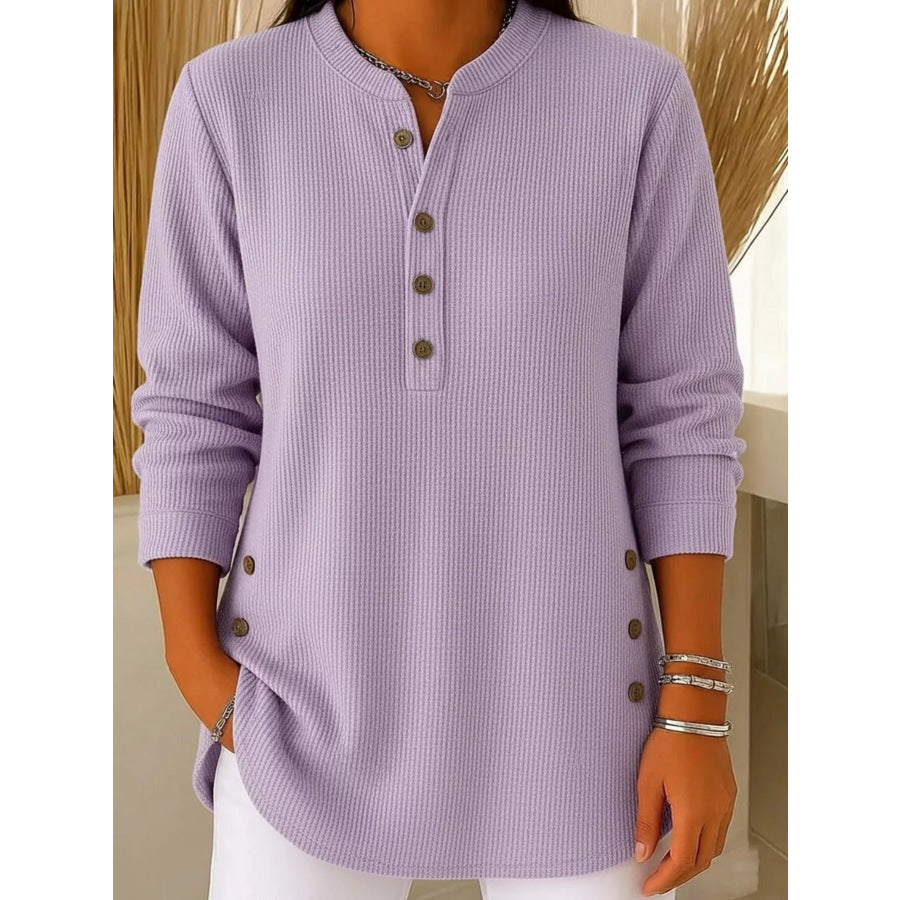 Full Size Ribbed Half Button Henley Top Plus Size Purple / S Apparel and Accessories
