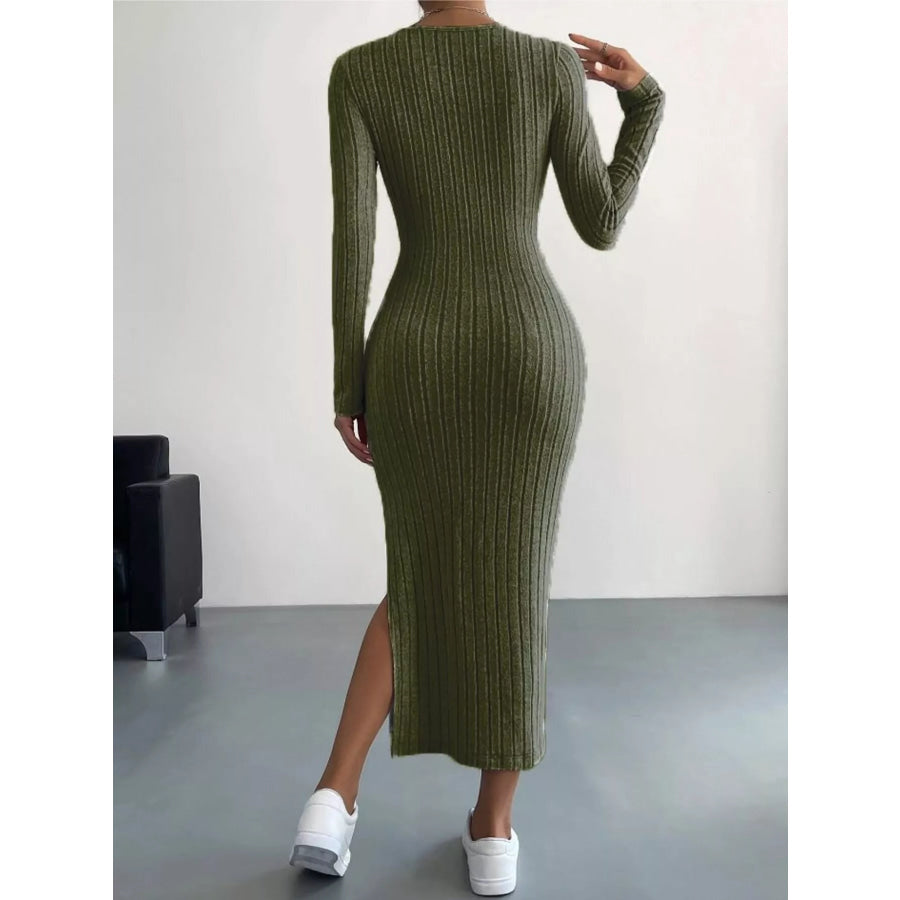 Full Size Ribbed Knit Bodycon Midi Dress Plus Size Apparel and Accessories