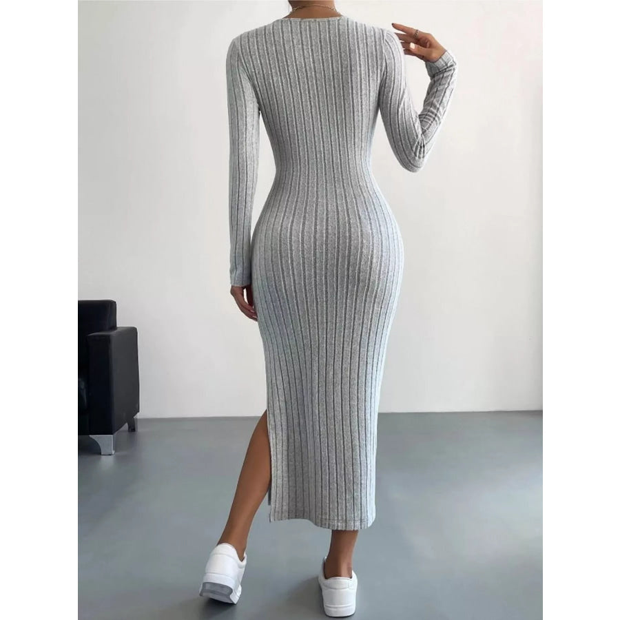 Full Size Ribbed Knit Bodycon Midi Dress Plus Size Apparel and Accessories