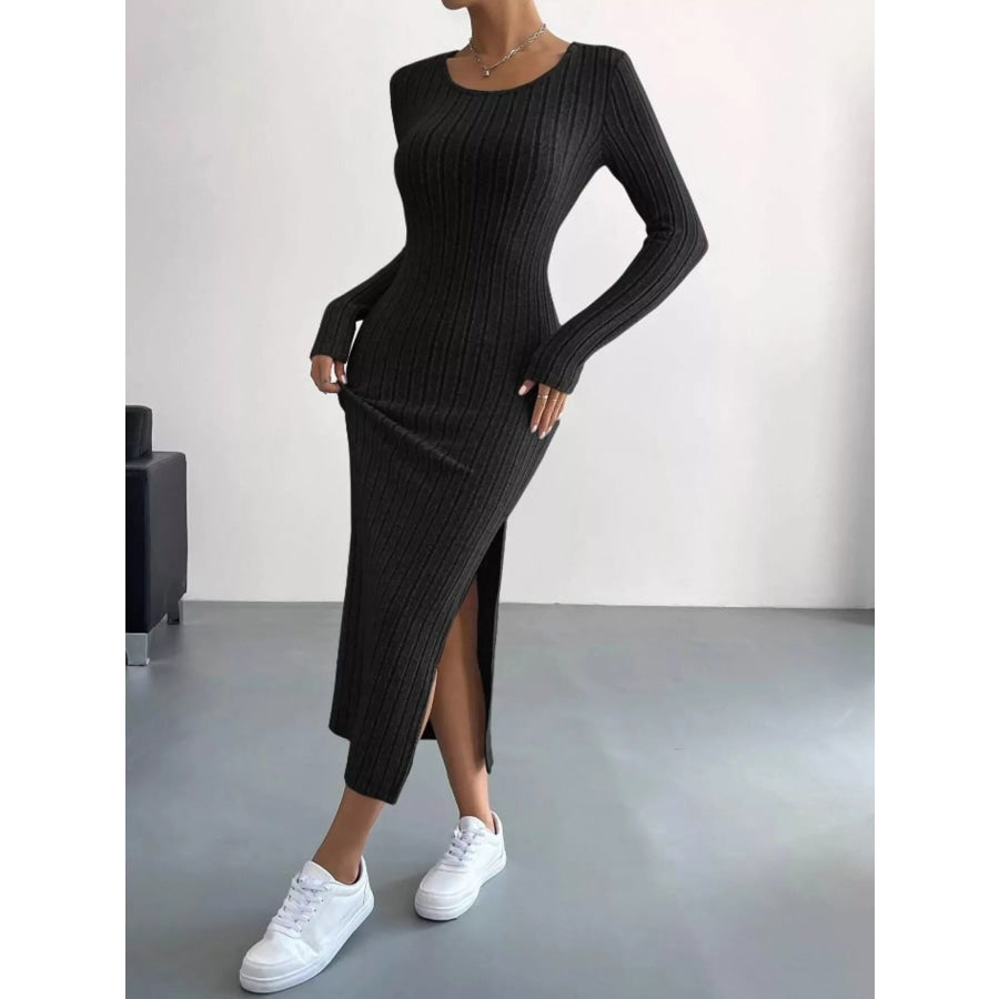 Full Size Ribbed Knit Bodycon Midi Dress Plus Size Apparel and Accessories