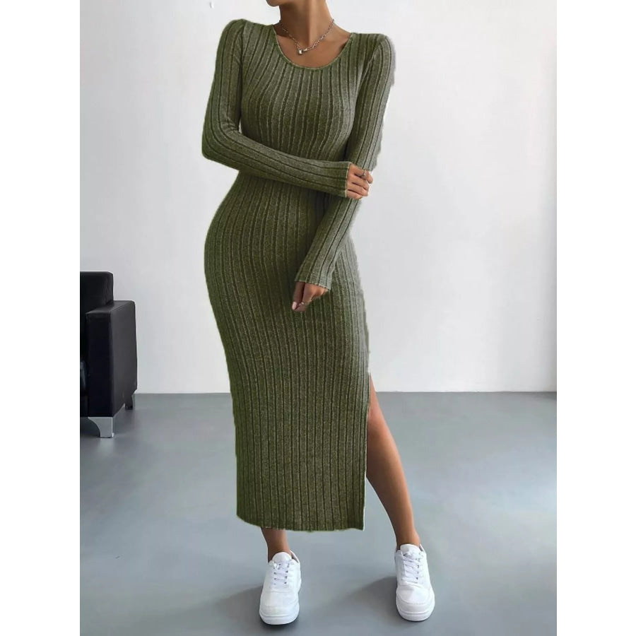 Full Size Ribbed Knit Bodycon Midi Dress Plus Size Apparel and Accessories