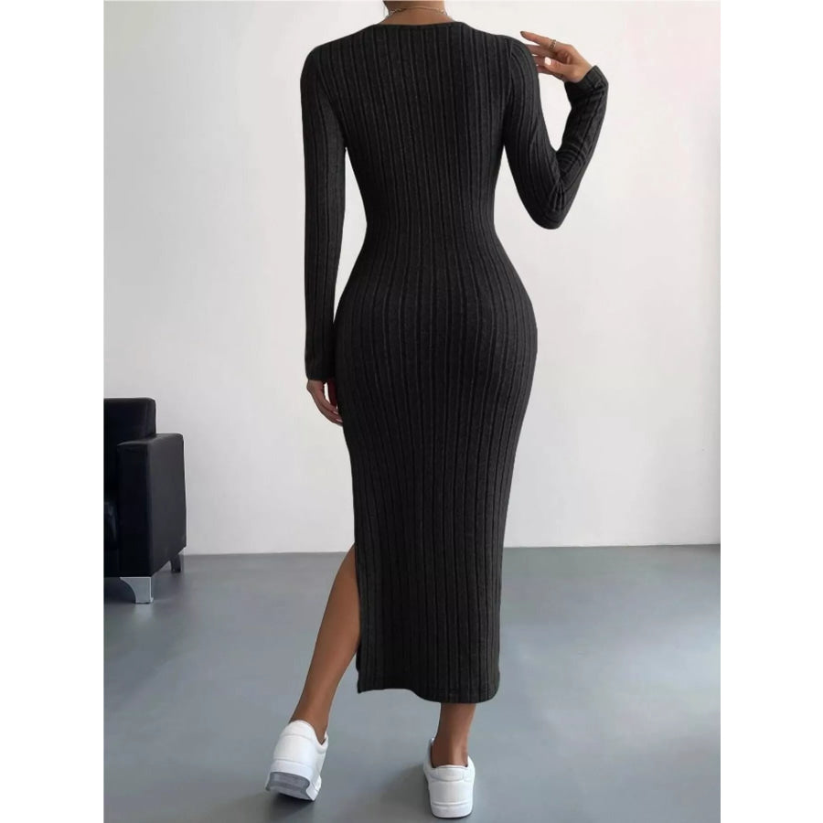 Full Size Ribbed Knit Bodycon Midi Dress Plus Size Apparel and Accessories