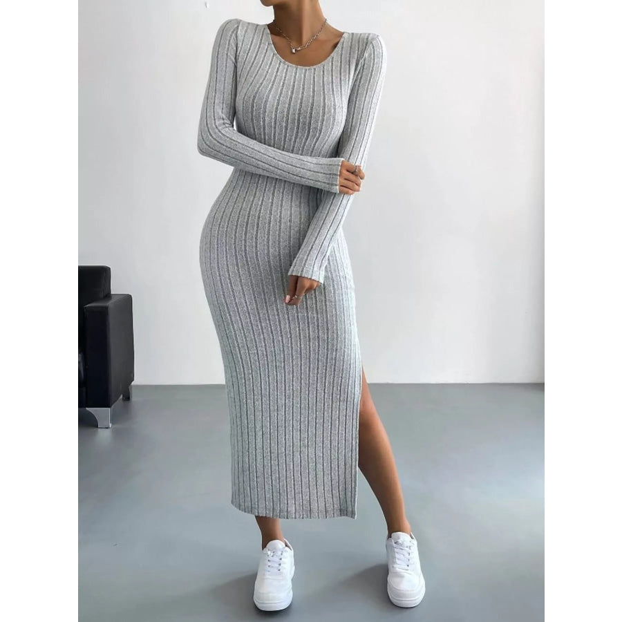 Full Size Ribbed Knit Bodycon Midi Dress Plus Size Apparel and Accessories