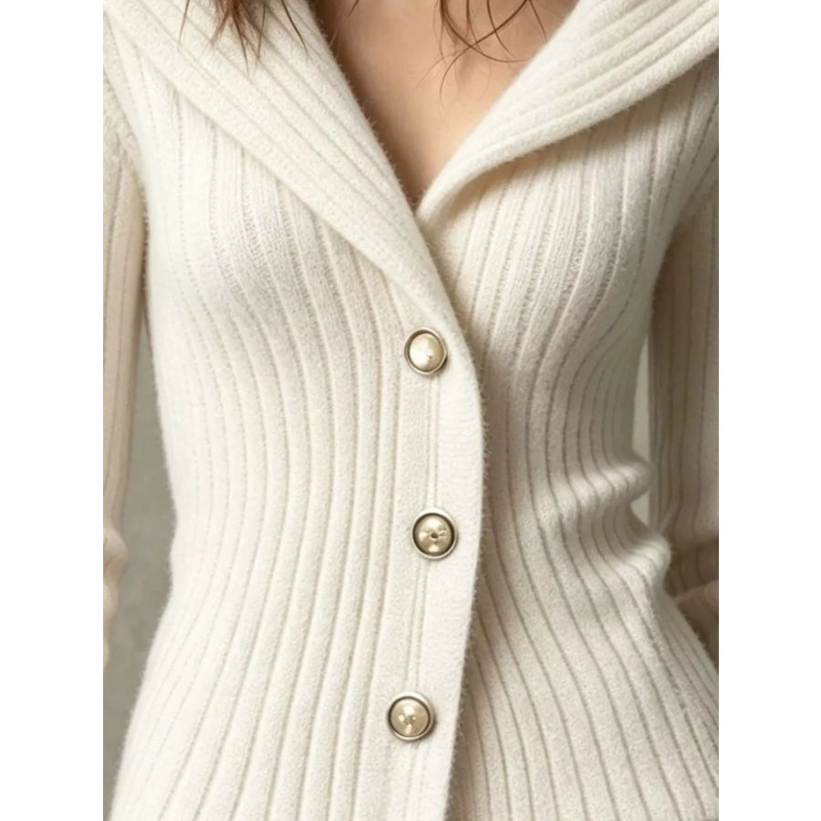 Full Size Ribbed Knit Button-Down Front Cardigan Plus Apparel and Accessories