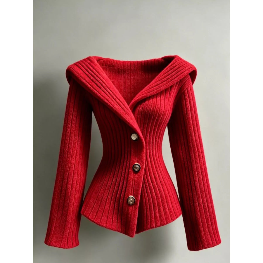 Full Size Ribbed Knit Button-Down Front Cardigan Plus Apparel and Accessories