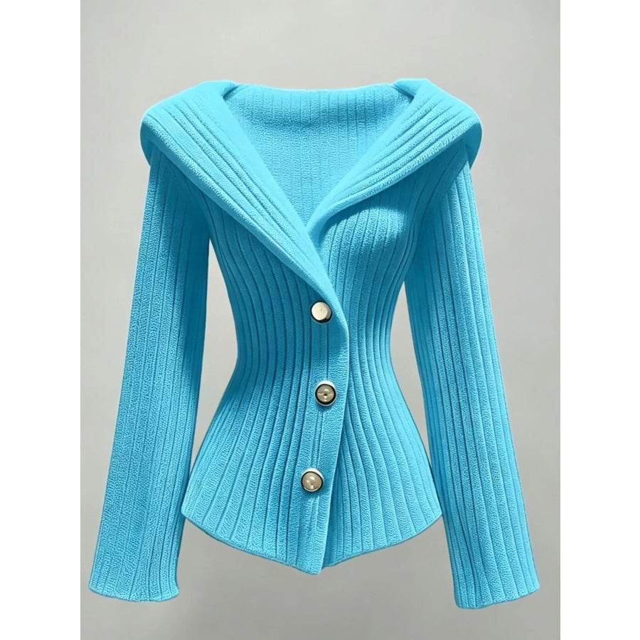 Full Size Ribbed Knit Button-Down Front Cardigan Plus Apparel and Accessories