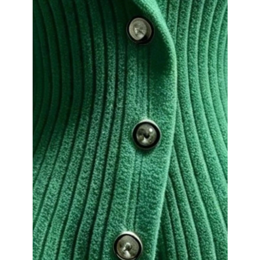 Full Size Ribbed Knit Button-Down Front Cardigan Plus Apparel and Accessories