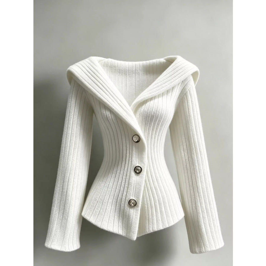 Full Size Ribbed Knit Button-Down Front Cardigan Plus Apparel and Accessories