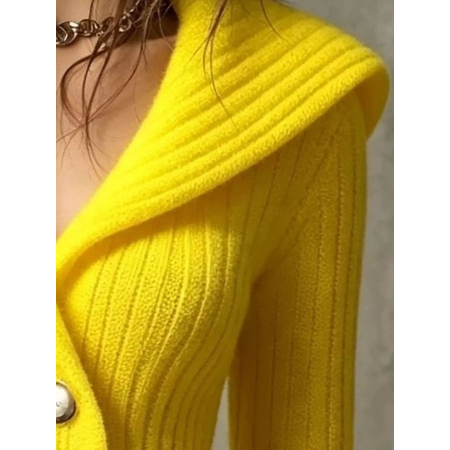 Full Size Ribbed Knit Button-Down Front Cardigan Plus Apparel and Accessories