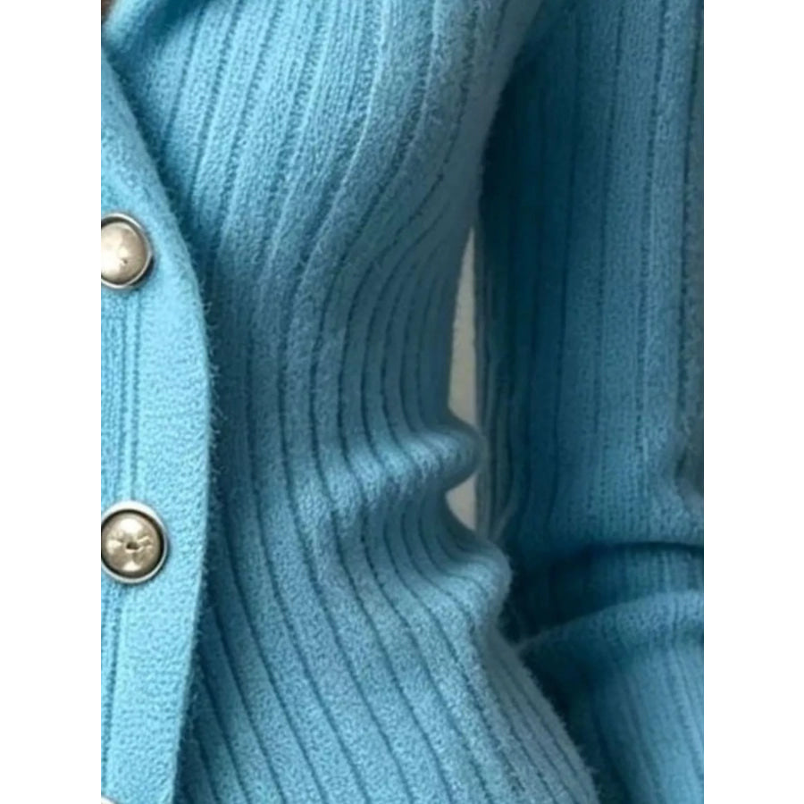 Full Size Ribbed Knit Button-Down Front Cardigan Plus Apparel and Accessories