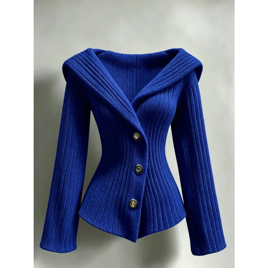 Full Size Ribbed Knit Button-Down Front Cardigan Plus Apparel and Accessories