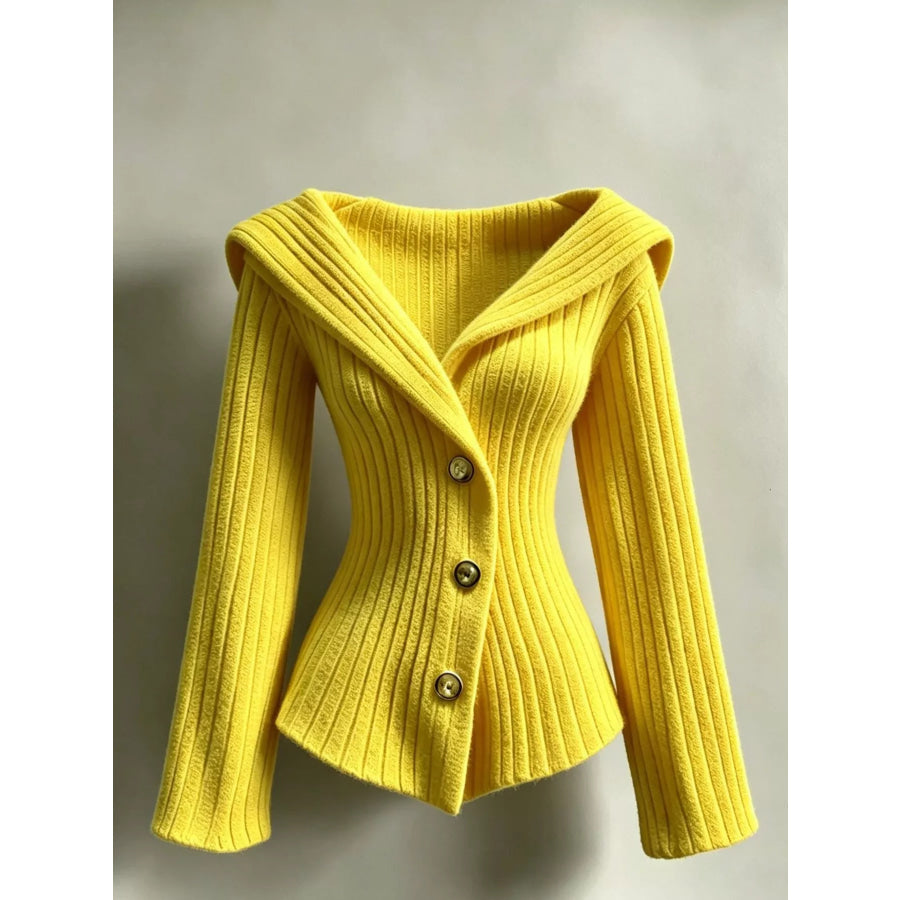 Full Size Ribbed Knit Button-Down Front Cardigan Plus Apparel and Accessories
