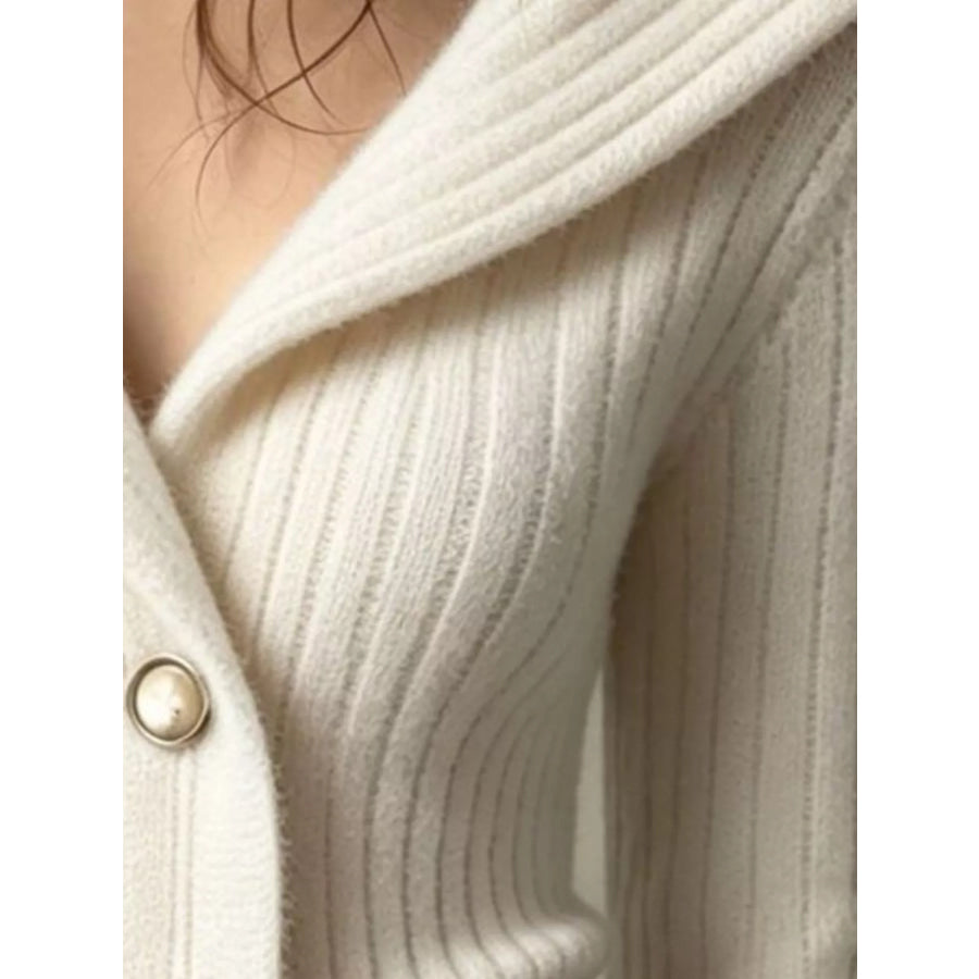 Full Size Ribbed Knit Button-Down Front Cardigan Plus Apparel and Accessories
