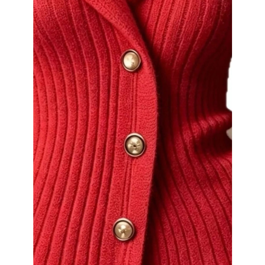 Full Size Ribbed Knit Button-Down Front Cardigan Plus Apparel and Accessories